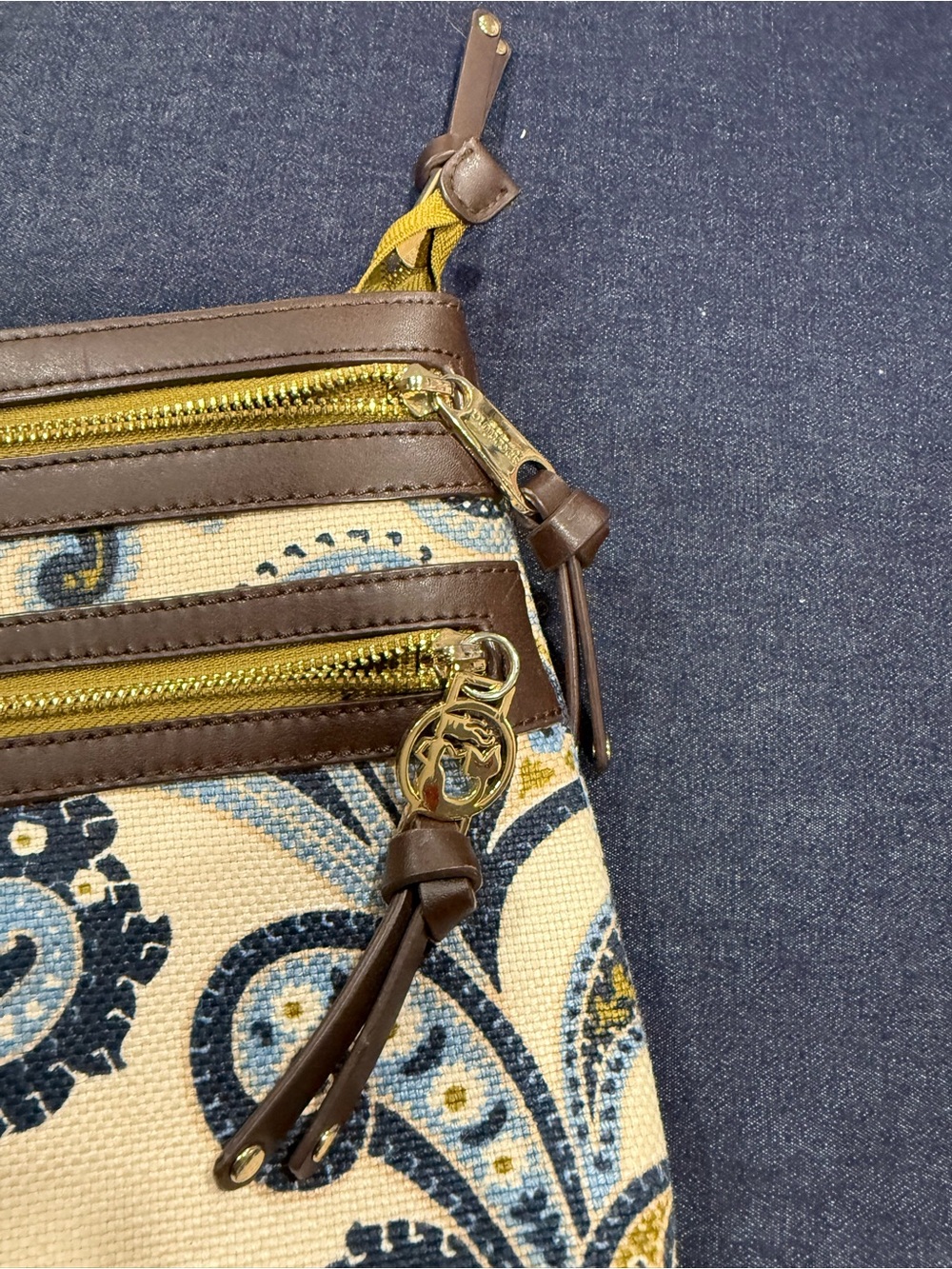 Spartina 449 Juliette Zipper Hipster in Cream, Blue & Mustard - Picture 5 of 11